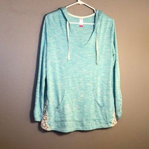 Mint with cream accents long sleeve hoodie